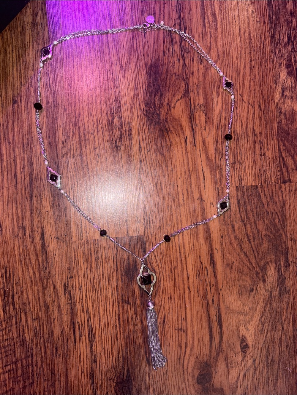 White House Black Market Necklace with Black Accents and Tassel C1.Bk.R.2